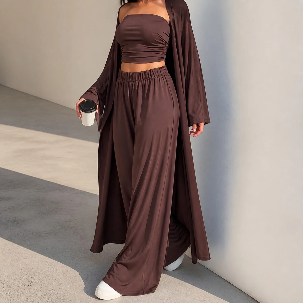 Tank Top Sets Long Cardigan Full Length Sweet and Fresh with Summer Regular Sleeve Pants Long Pants Women Sets