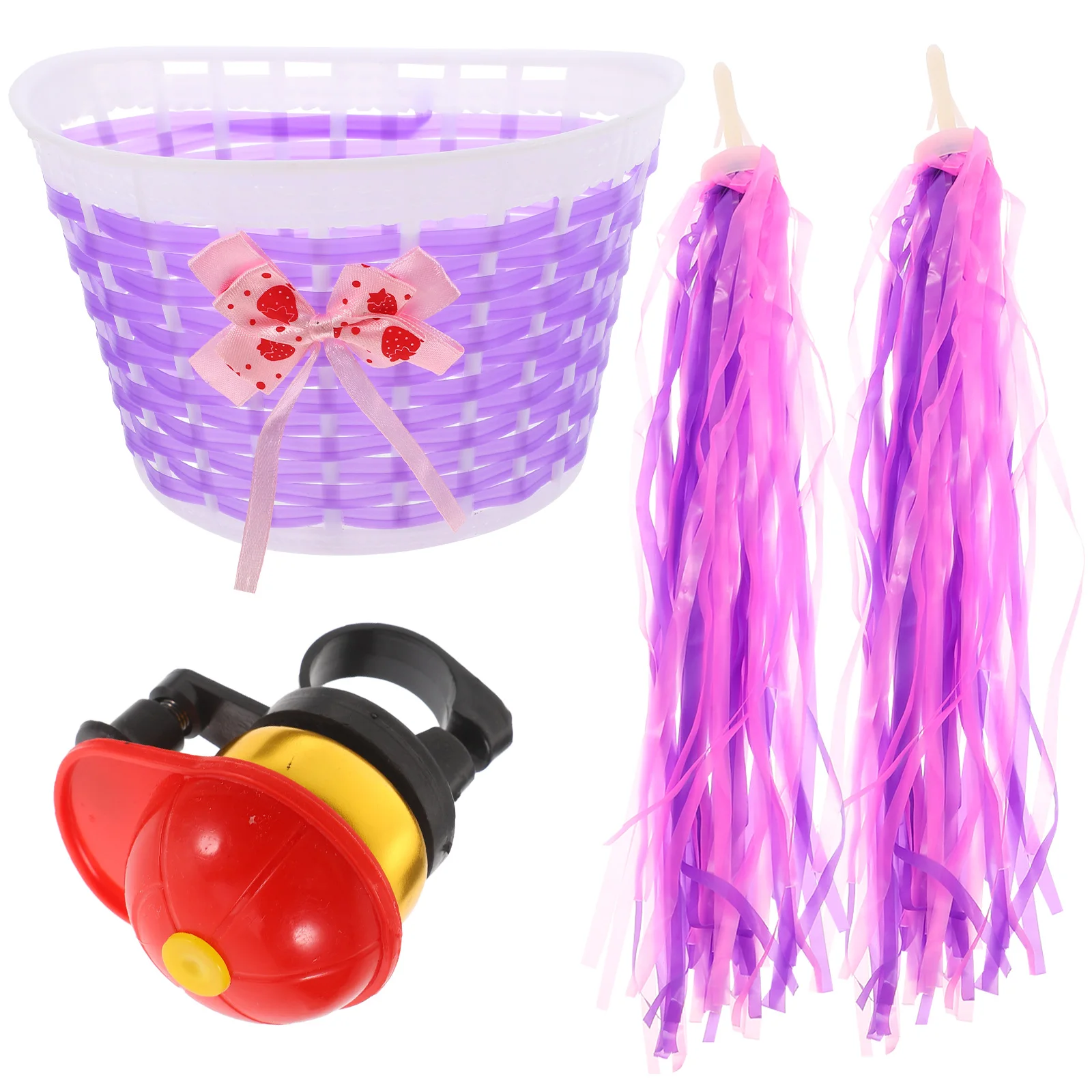 

4pcs Kids Bike Accessories Set Handlebar Basket Bell Streamers Scooter Front Tricyle Decoration Durable Bright Ride Storage