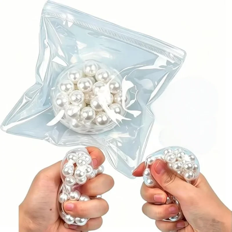 Squishy Ball Hand Squeeze Toys Pearl Bead Filled Soft Mochi Texture Slow Rebound Stress Relief Anxiety Calming Desk Decor Gifts