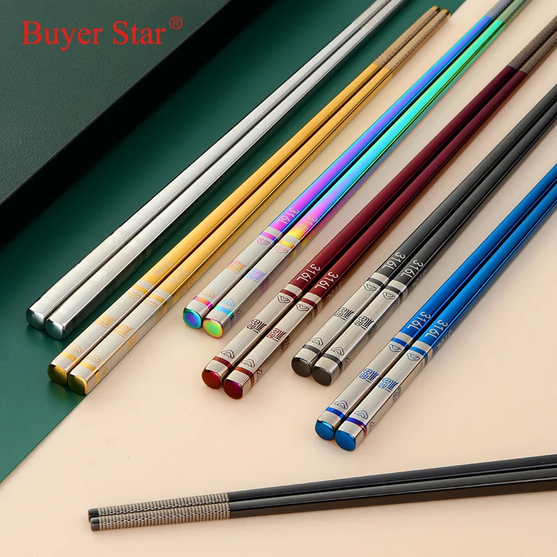 5/10Pairs Stainless Steel Reusable Non-slip Chinese Chopstick Food Sushi Laser Engraving Chopsticks Kitchen Family With Gift Box