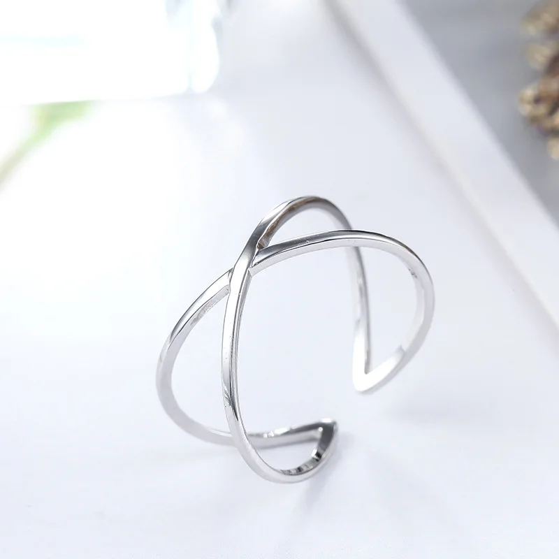 Silver Color Cross Ring for Women Girl Gift Open Double Layers Korean Fashion Jewelry 925 Stamp Dropshipping Wholesale