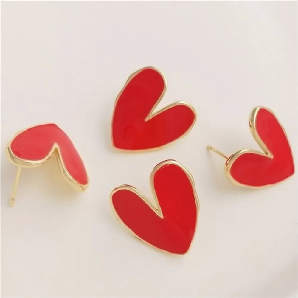 

14K Gold-wrapped Red Love Earrings with Big Hearts 925 Silver Needles Korea Earrings Simple Temperament Earrings E230