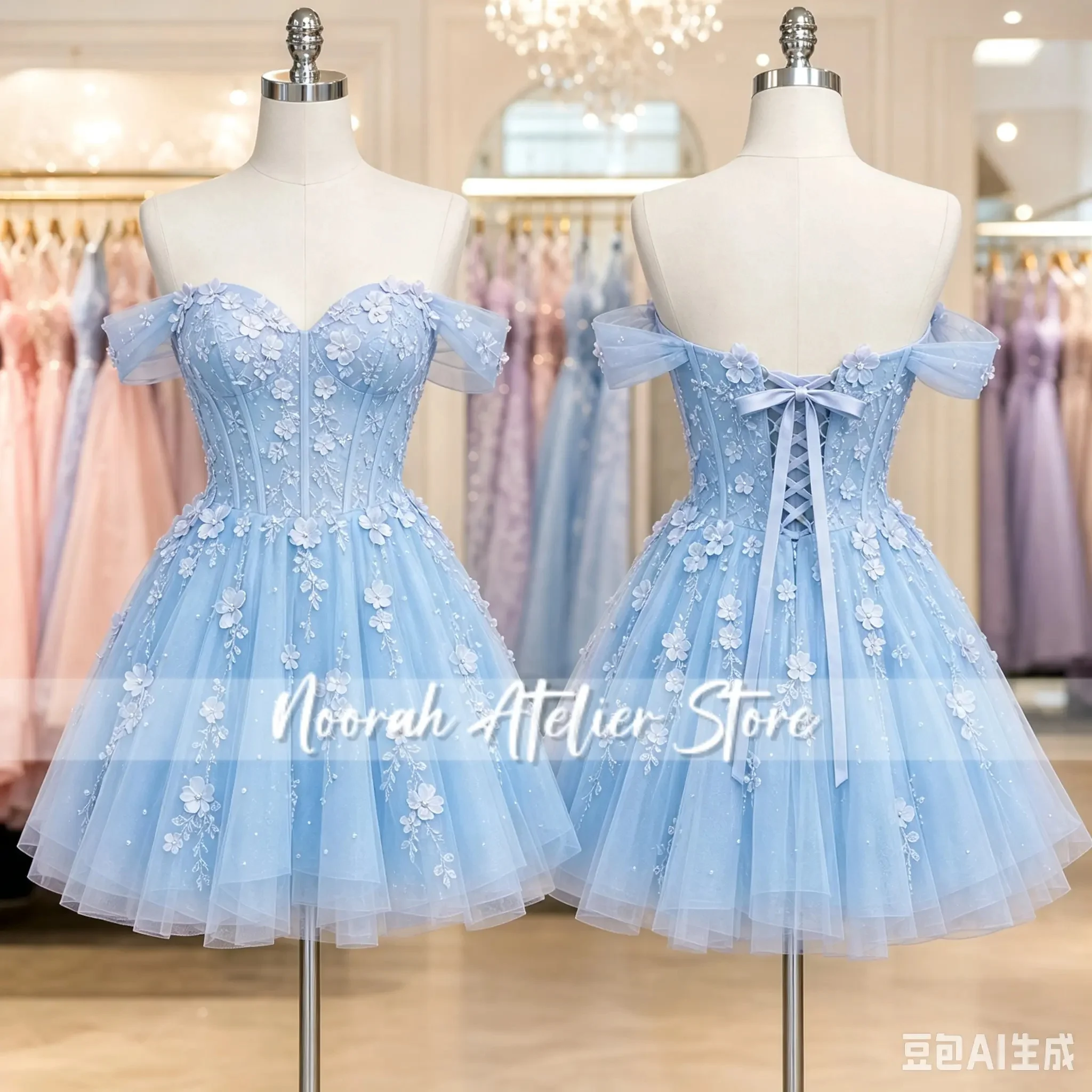 Strapless Off Shoulder Tulle Homecoming Dress 2026 3D Floral Lace Up Short Prom Party Gown платье вечернее Customized