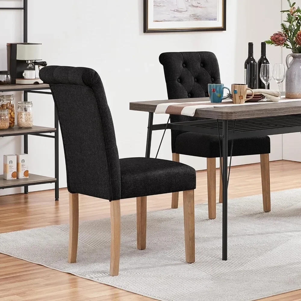 

Tufted Dining Chairs Set of 6 Room Chair Upholstered Fabric Chairs with Solid Wood Legs and Padded Seat For Home 3 Package,Black