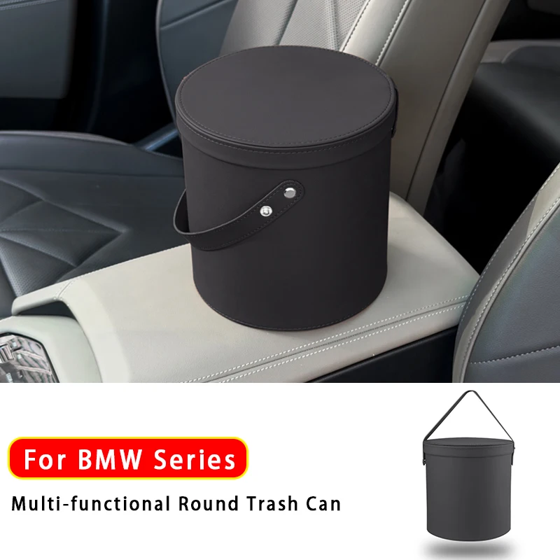 Large Capacity Car Trash Can Organizer Storage Box Car Multi-functional Round Trash Can With Lid For BMW 1 2 34 5 6 7 Series