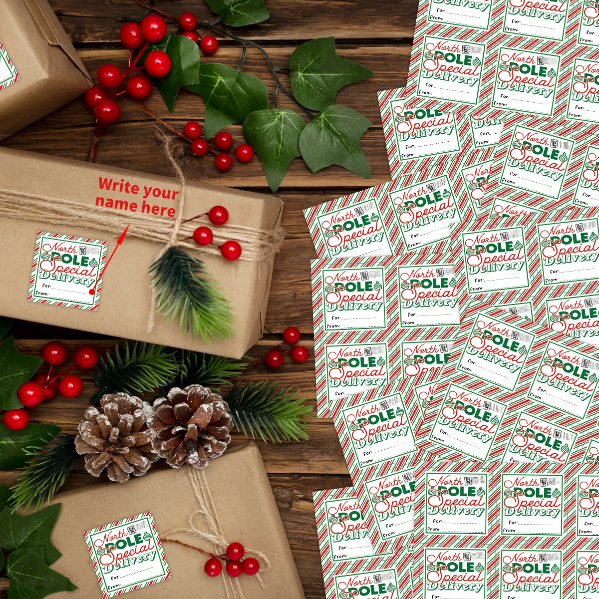 120 Uds./20 hojas de pegatinas navideñas, escritura "para nombres" y "de", etiqueta para envolver regalos, bolsas de galletas, fiesta, decoración de recuerdos de pequeñas empresas