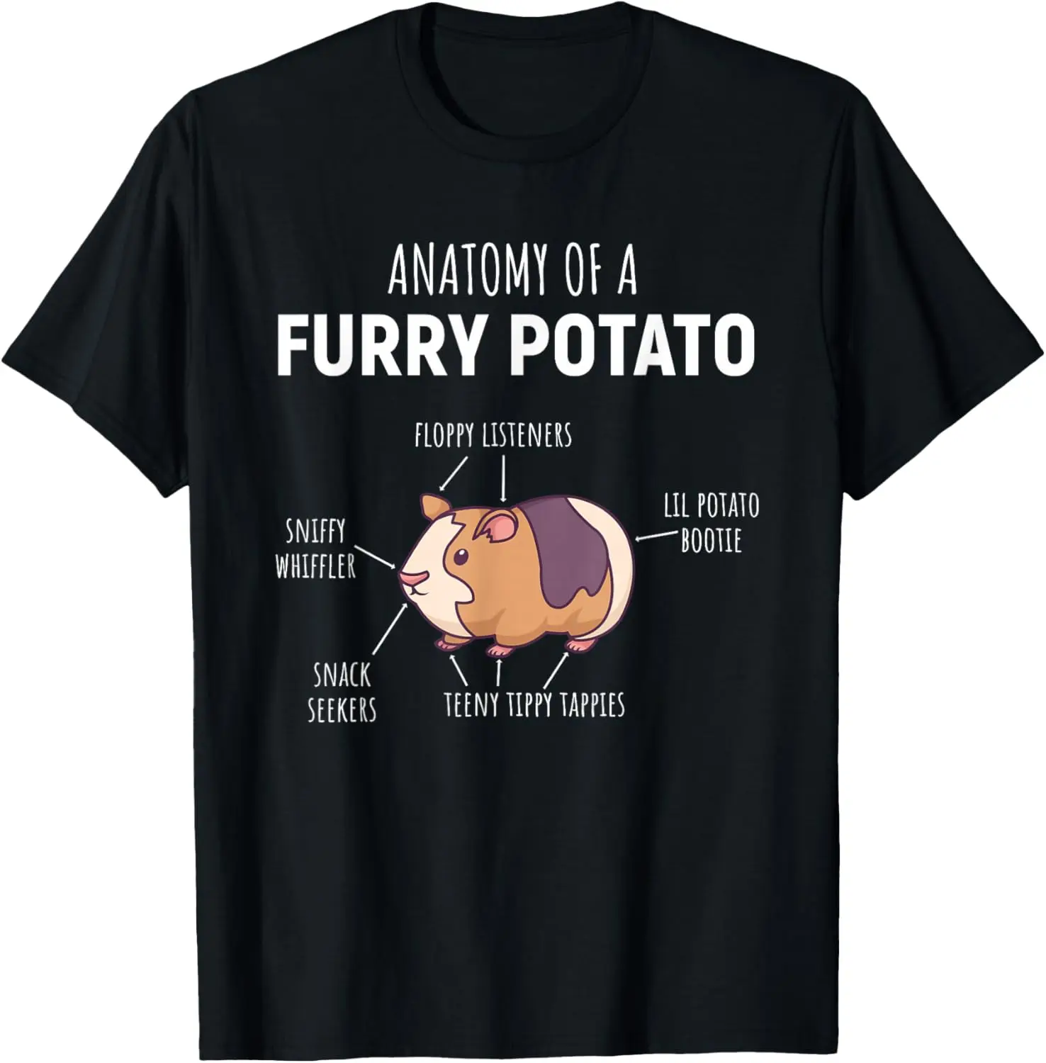 Anatomy Of A Furry Potato Guinea Pig Funny Graphic Tee Soft Breathable Short Sleeve T-Shirt