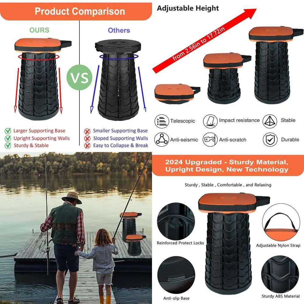 

Portable Heavy-Duty Collapsible Stool for Camping, 550lbs Capacity, Orange