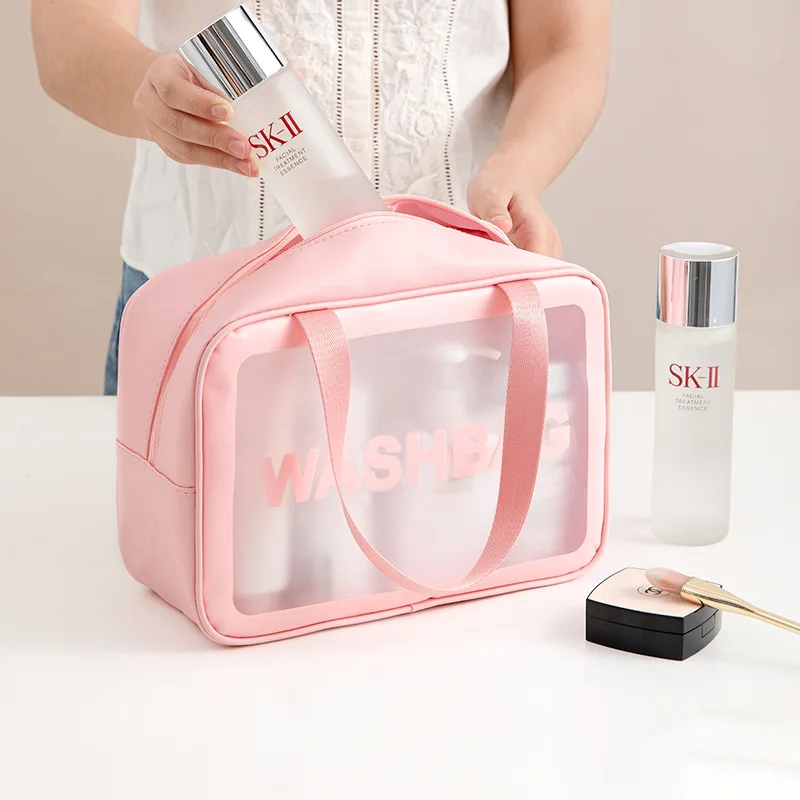 

PU Waterproof Makeup Bags Portable Large Capacity Clear Toiletry Bag Travel Scrub Makeup Storage Bags Swim Bag