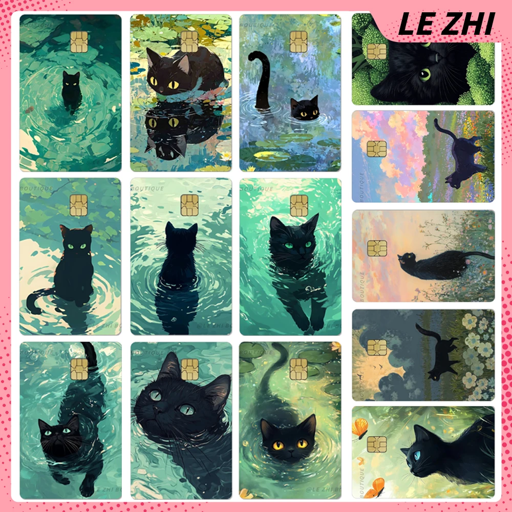 

Cartoon Black Cat Pvc Shining Rainbow Stars Love Film Cover Skin Stickers Diy Waterproof Small Chip Bank Card Bus Metro Sticker