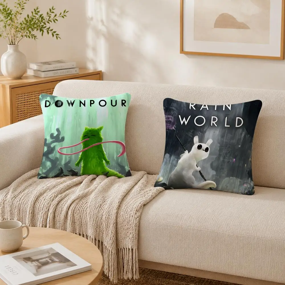 Pretty Video Game R-rain World Cushion Cover Plush Decorative Pillow Case With Hidden Zipper Cutecore Room Decor For Home