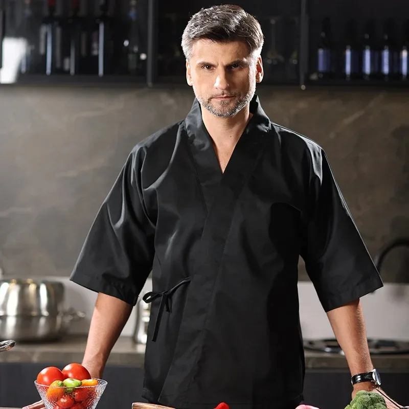 Uniforme de Chef de Sushi japonés, mangas 3/4, Kimono para hombres y mujeres, chaqueta de camarero de restaurante, abrigo de cocinero de cocina