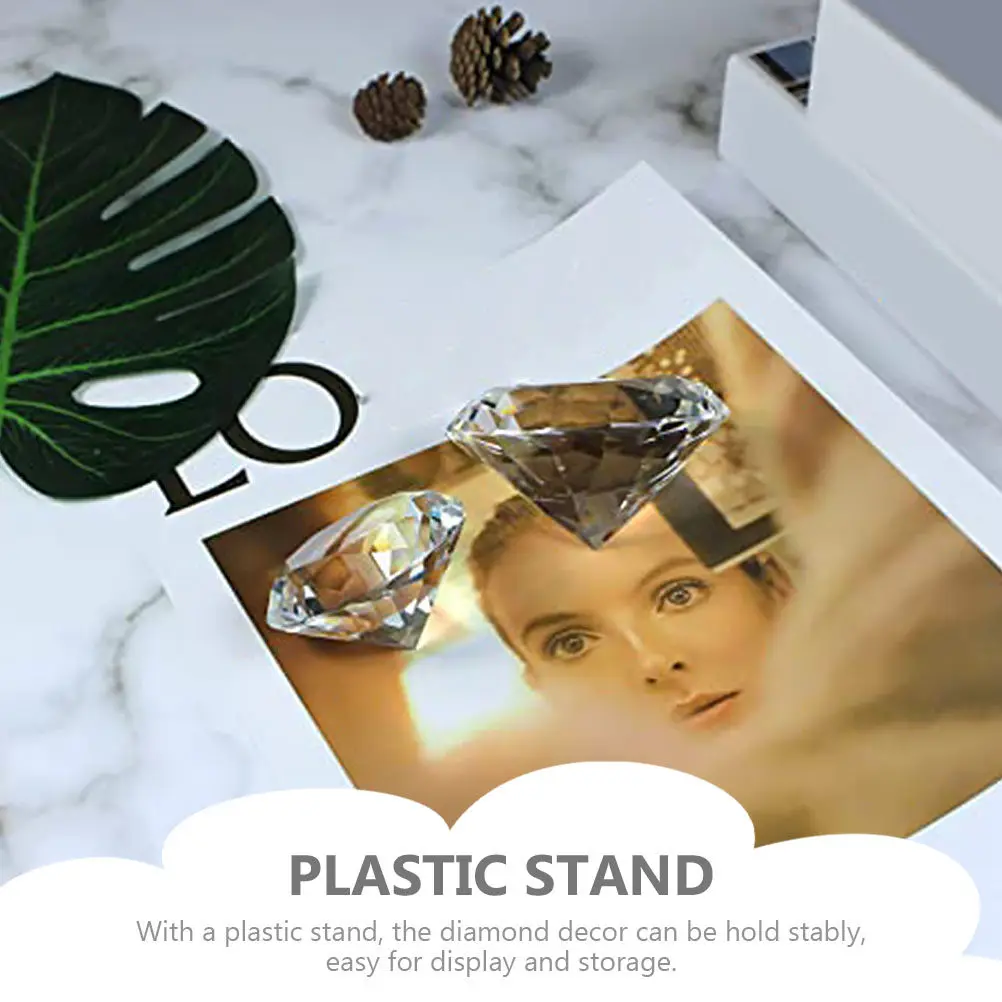 1Set Large Crystal Diamond Decor with Plastic Stand Smooth Surface Exquisite Workmanship Desktop Adornment Office Living Room