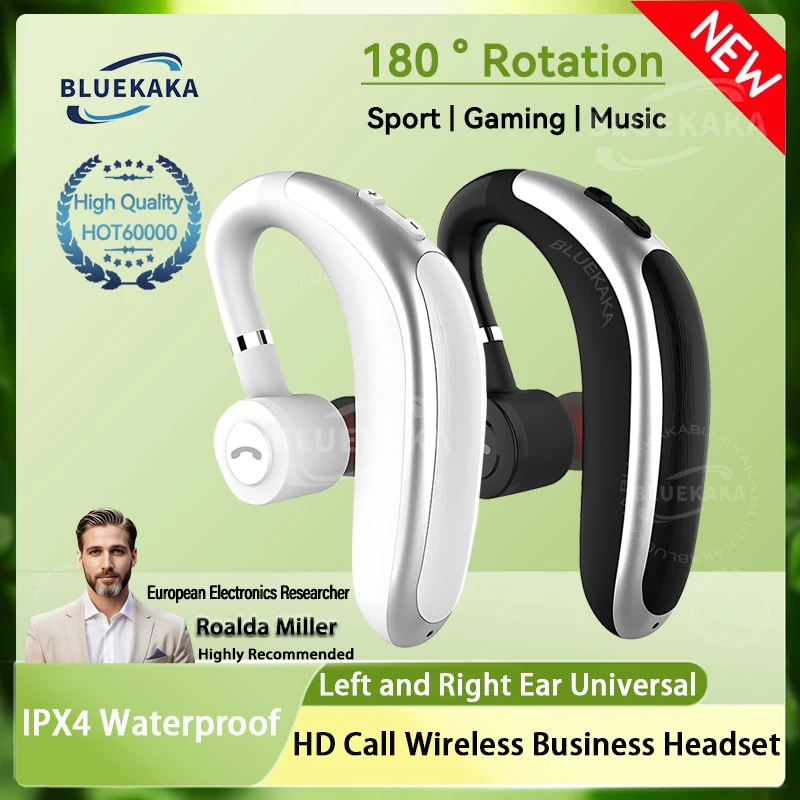 Wireless Bluetooth Headset With HD Mic Earphone 180° Rotatio Left/Right Ear Universal Noice Cancelling For Business Sport Music