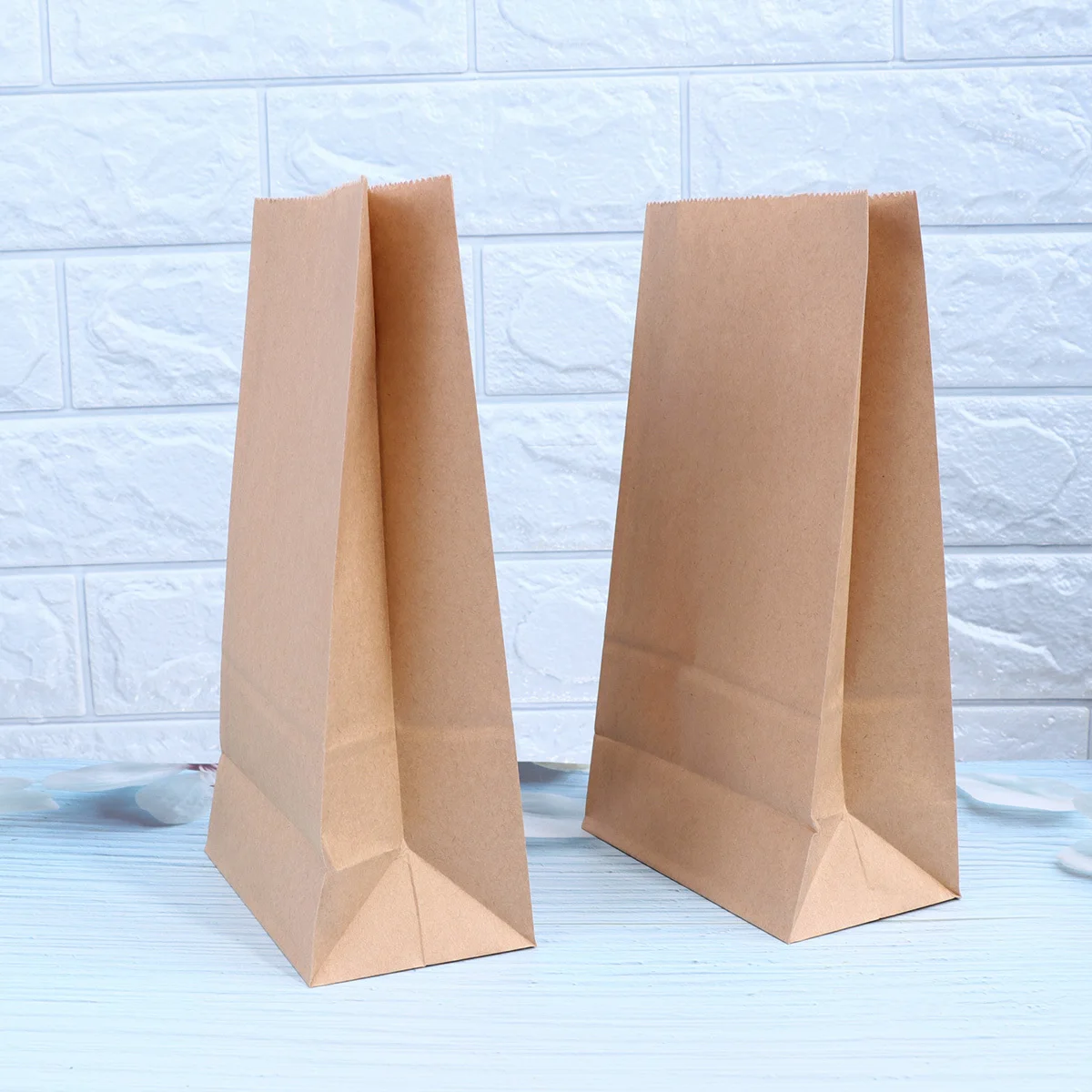 100 Buah Kantong Kemasan Makanan Kertas Kraft dengan Dasar Persegi, Tas Kemasan Aman untuk Dibawa Pulang untuk Kue, Biskuit, Makanan Goreng dan Panggang