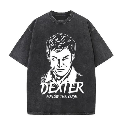 Imagen 2 del producto Dexter Morgan Harry's Code-camisetas lavadas Vintage para hombre y mujer, ropa informal de gran tamaño, Camiseta de algodón gótica a la moda
