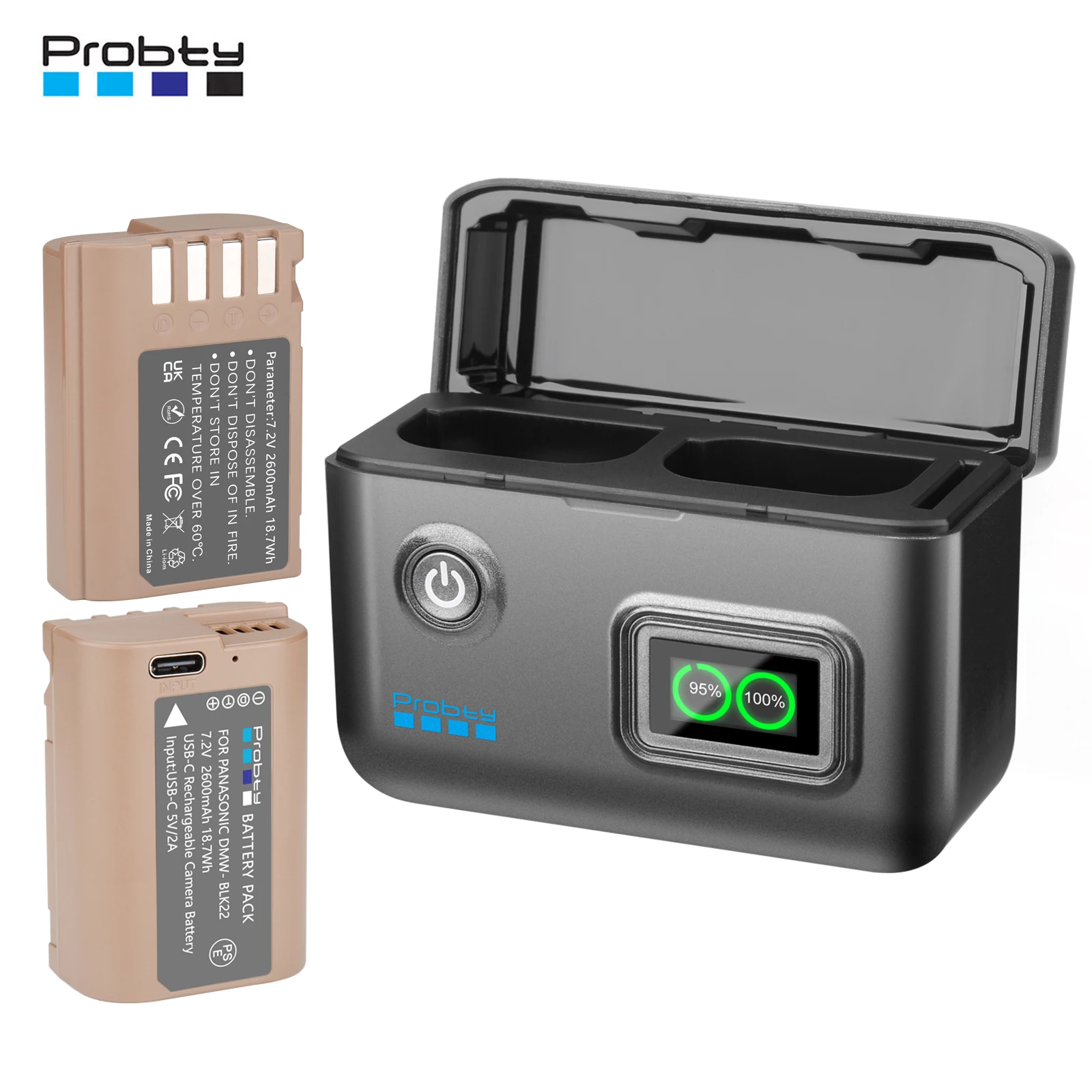 USB-C DMW-BLK22 Battery 2600mAh for Panasonic Lumix S5II, S5, S5IIX, GH6, GH5 II, S5M2, S5M2X, GH5M2, DC-S9, DC-G9II, DC-S5