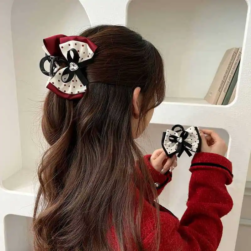 

Elegant Temperament Bow Dots Hair Claw for Women and Girls, Elegant Hairpin, Rhinestone Shark Clips, Sweet Accessories, Gift