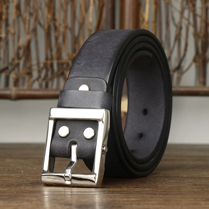 3.8CM Pure Cowhide High Quality Genuine Leather Belts for Men Strap Male Stainless Steel Pin Buckle Fancy Vintage Jeans Cowboy