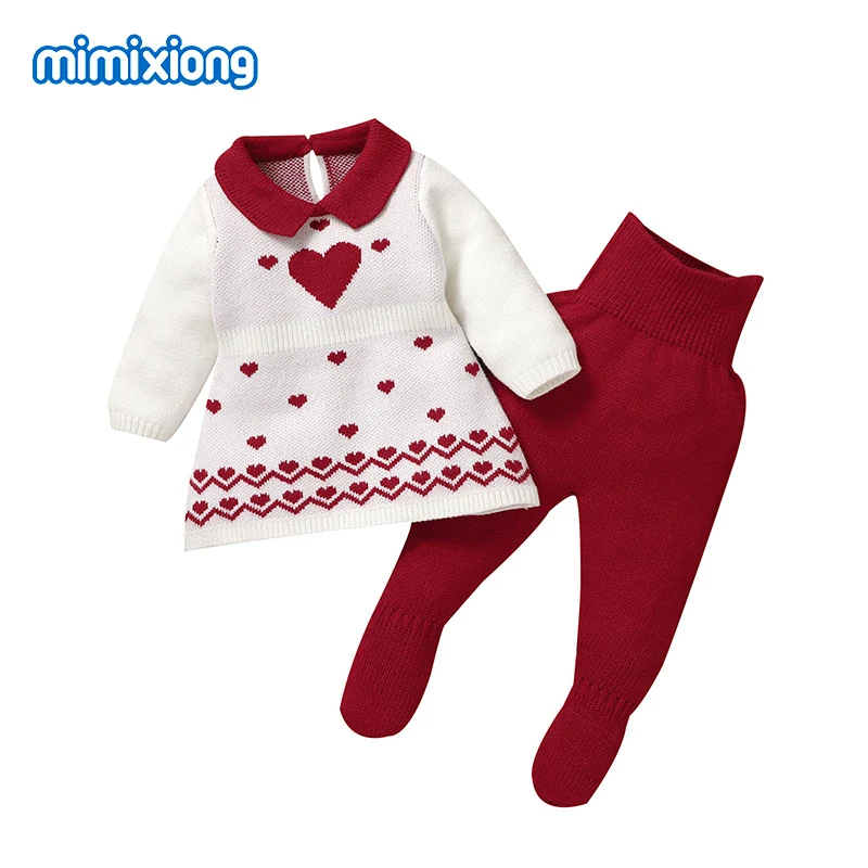 Autumn Baby Girls Clothes Sets Winter Turtle Neck Long Sleeve Knit Sweaters Dress Tops+Leggings Infant Outfits 2pcs Toddler Wear