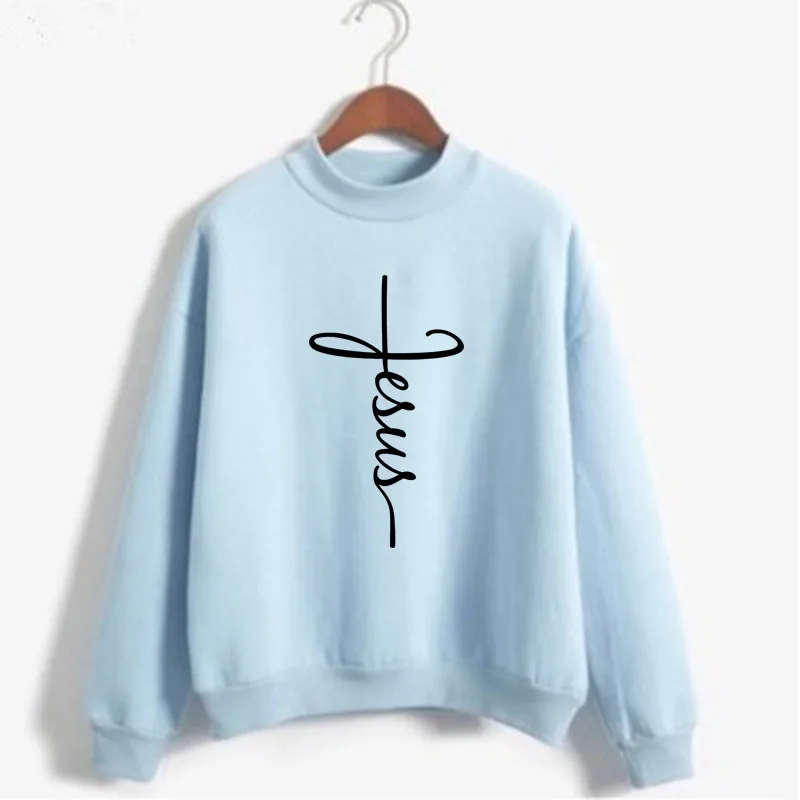 Jesus CrossPrint Women Sweatshirt Korean O-neck Knitted Pullover Thick Autumn Winter Candy Color Loose women Christian Clothes