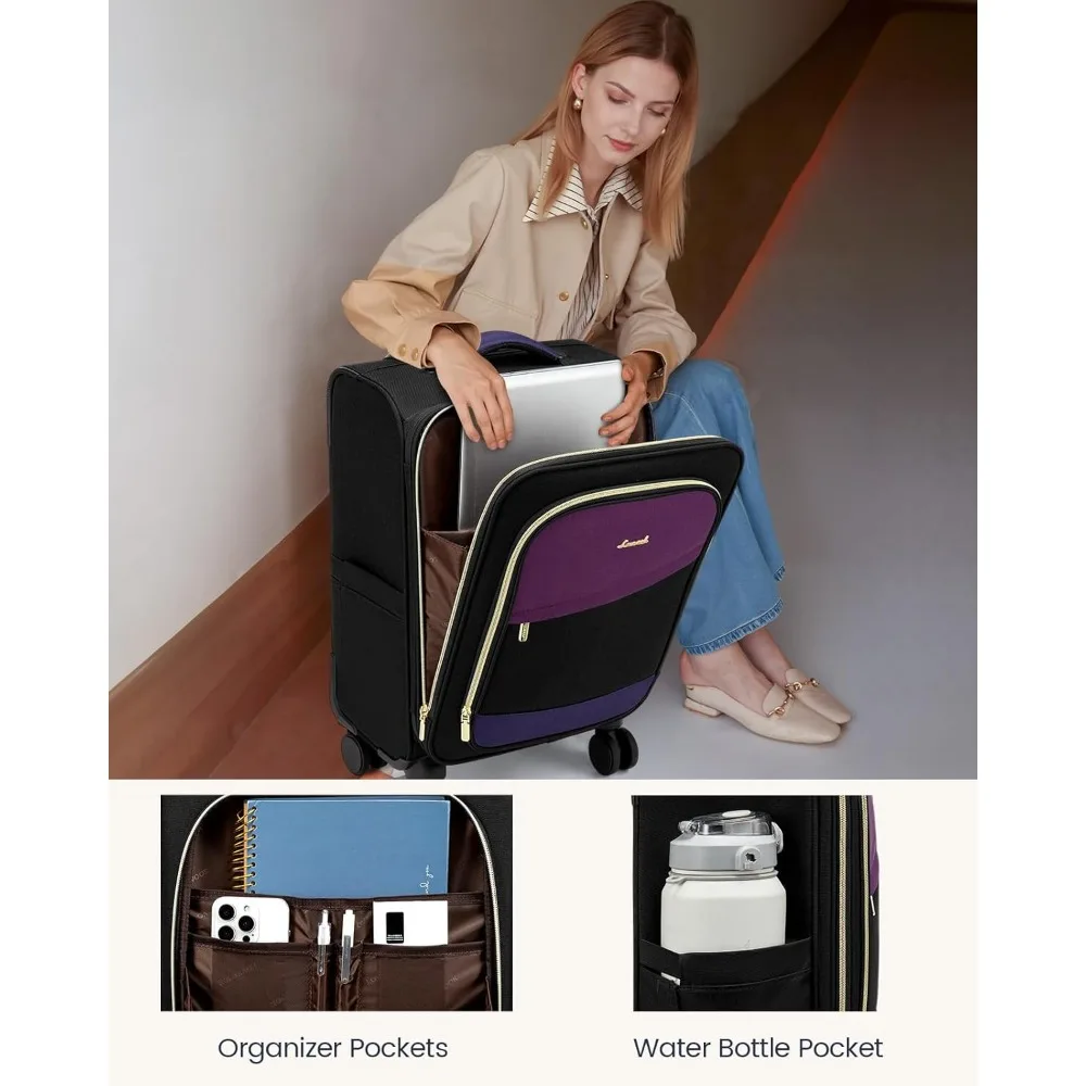 مجموعة حقائب سفر متدحرجة ناعمة مقاس 20 بوصة معتمدة من شركة الطيران، مقاس 22 × 14 × 9 بوصة، أمتعة حمل مع عجلات للسفر