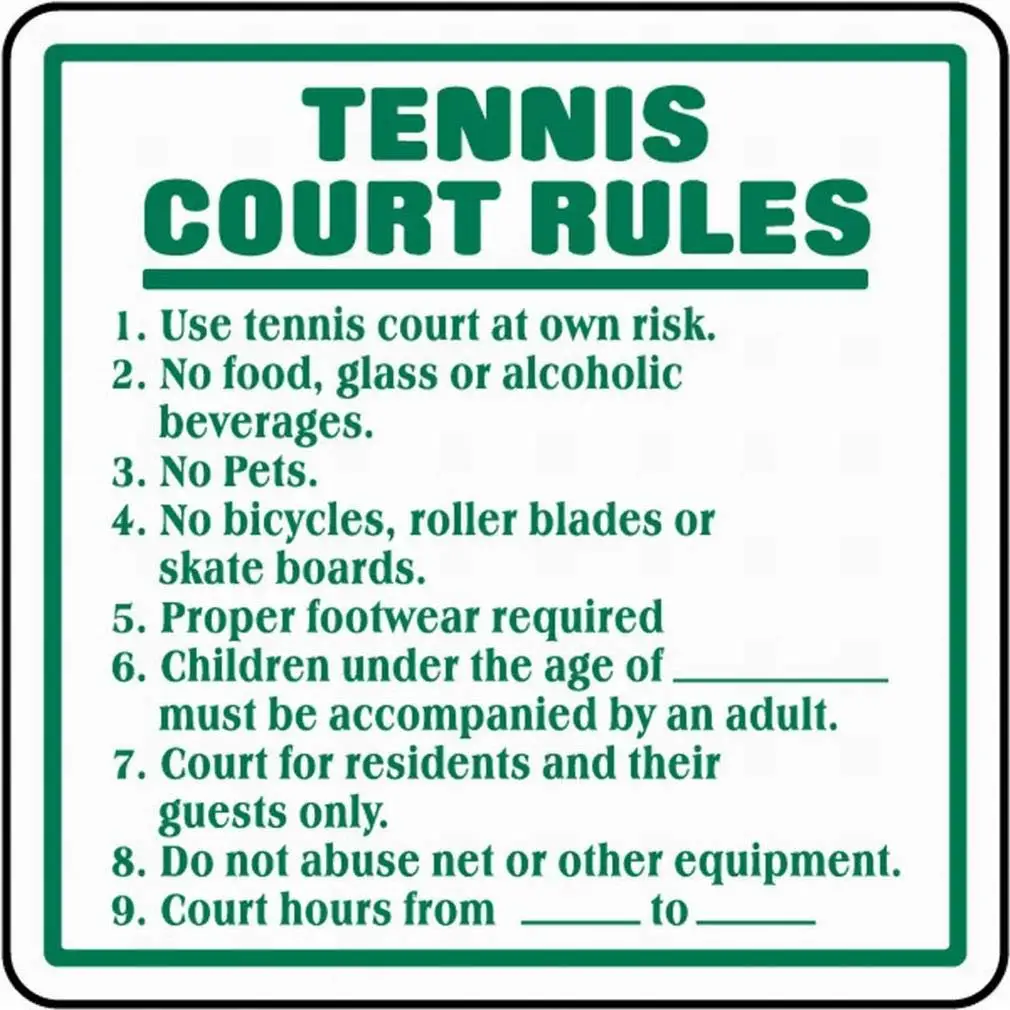 Warning Sign Safety Sign 12x12 Tennis Court Rules Sign Notice Sign Caution Tin Sign