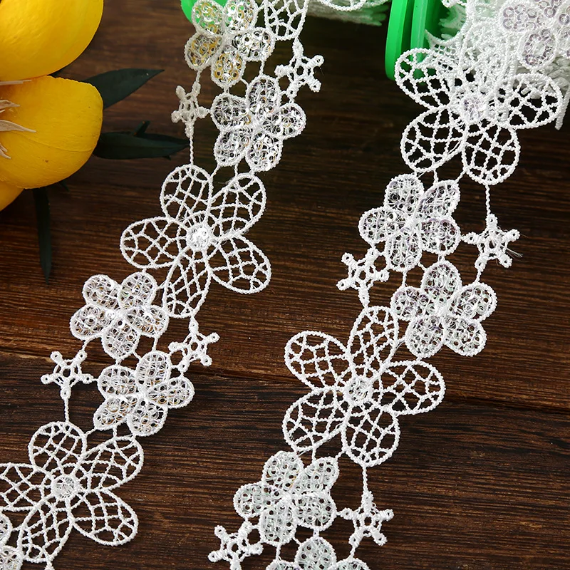 2 Yards 3.4CM water-soluble glitter embroidery lace 2 centimetre silver piece garment accessories fabric accessories underwear