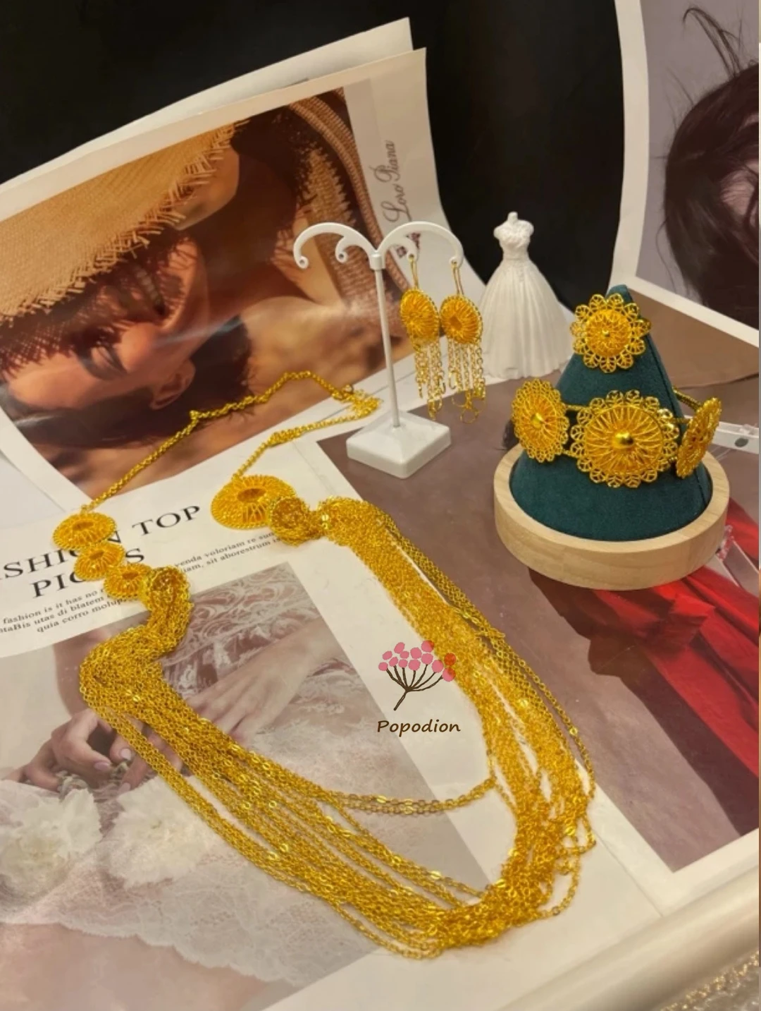 두바이 새로운 24K 골드 도금 목걸이, 귀걸이, 반지, 팔찌, 여성 친구를 위한 선물, 웨딩 파티 쥬얼리 세트 DD10613