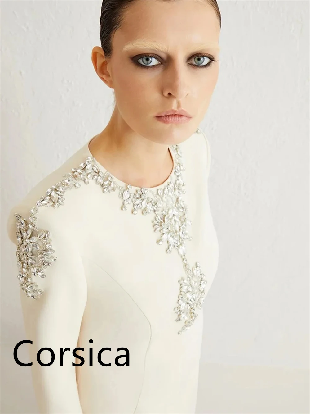 Customized Exquisite Jersey Evening Dresses Classic O-Neck Long Sleeves Celebrity Gowns High Quality Sweep Train Party Gowns