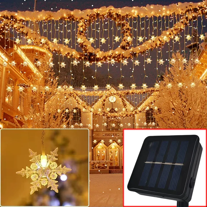 Solar String Light 96/162 LED Snowflake Solar Lights Outdoor IP44 Waterproof with 8 Modes for Garden Tree Patio Party Decoration