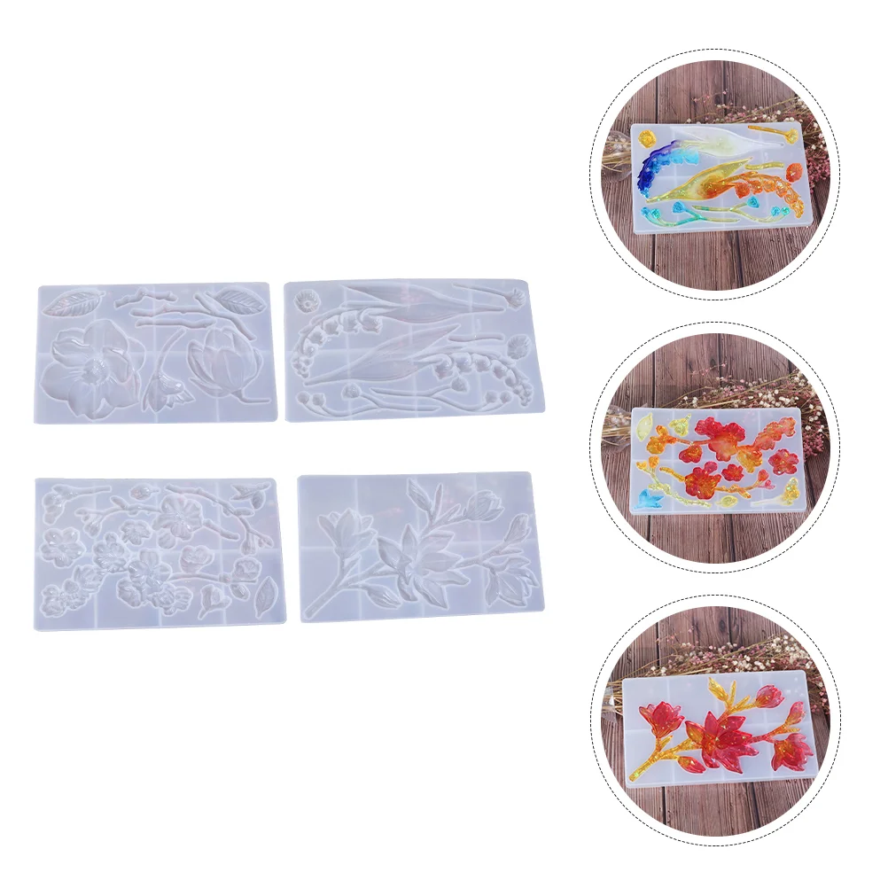 4 Pcs Refine Crystal Resin Flower Molds Silica Gel Epoxy Silicone Mold for Handmade Projects Non Stick Recyclable