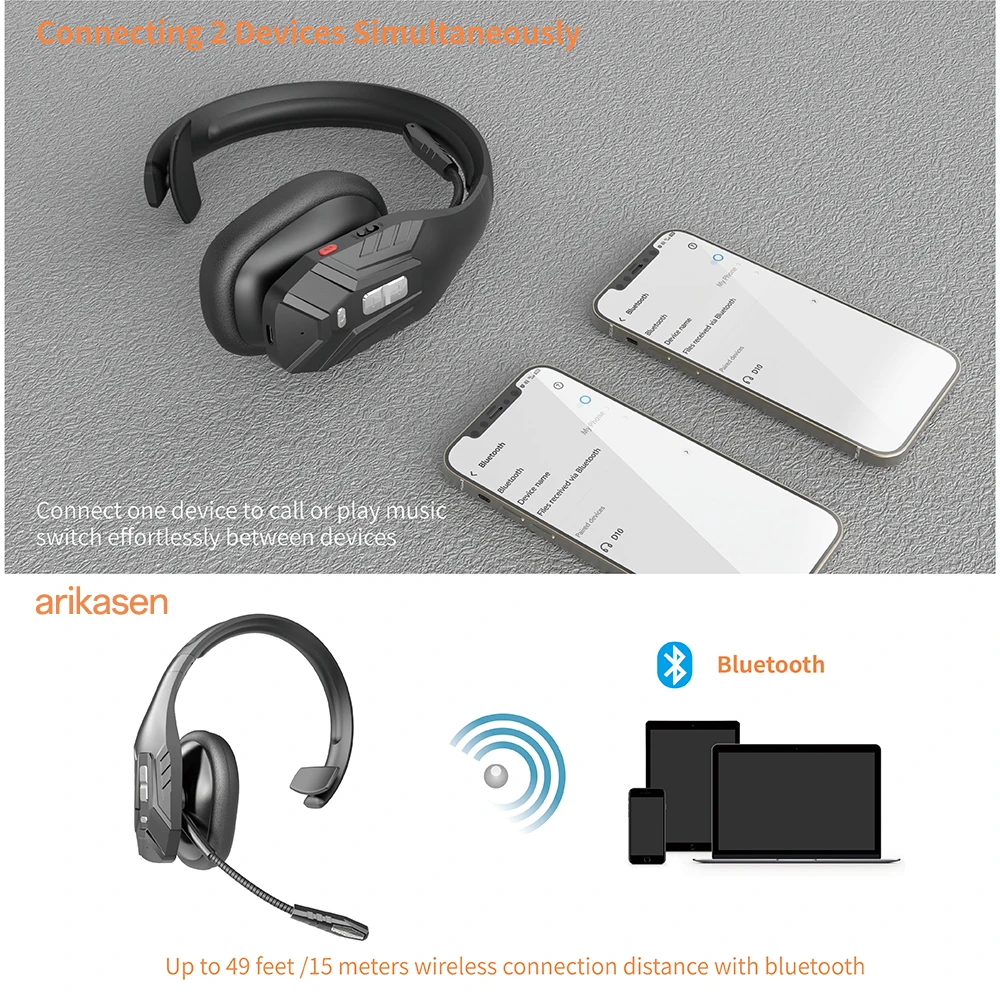 Trucker-Bluetooth-Headset mit dreifacher Mikrofon-Geräuschunterdrückung, Stummschalttaste, 65 Stunden Akkulaufzeit, kabelloses Headset für LKW-Fahrer, Büronutzung – Detail 8