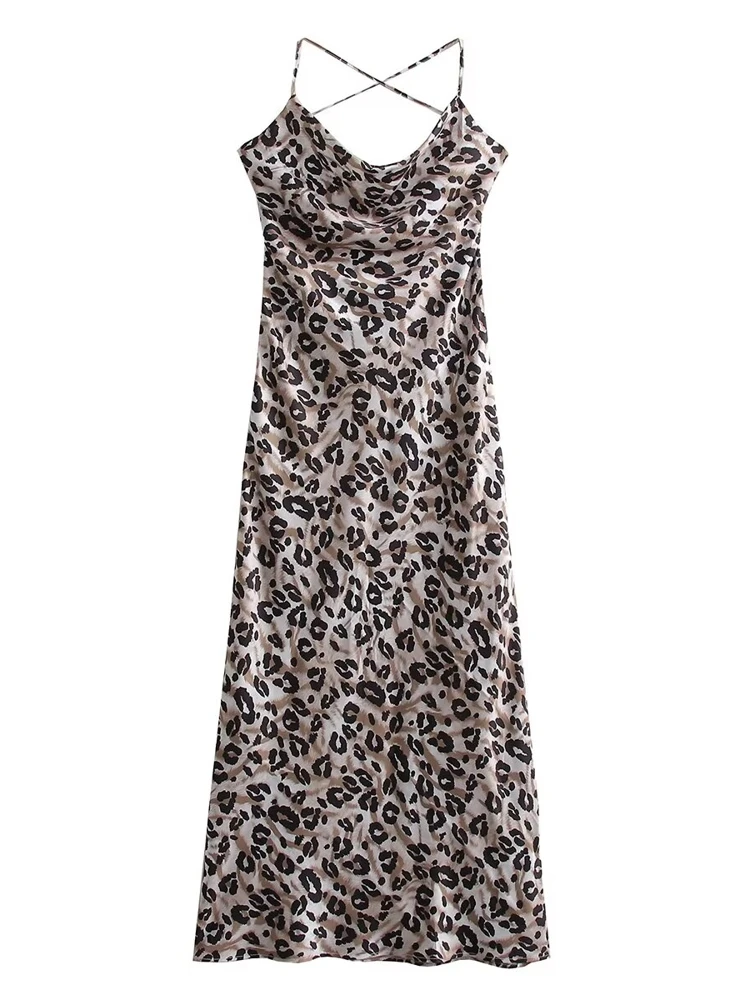 

OUROPEAN ZTATION 2025 Summer Lady Hipster Slip dress Top Elegant Woman's V-Collar Sleeveless Midi Skirt Ruffles Dresses Print