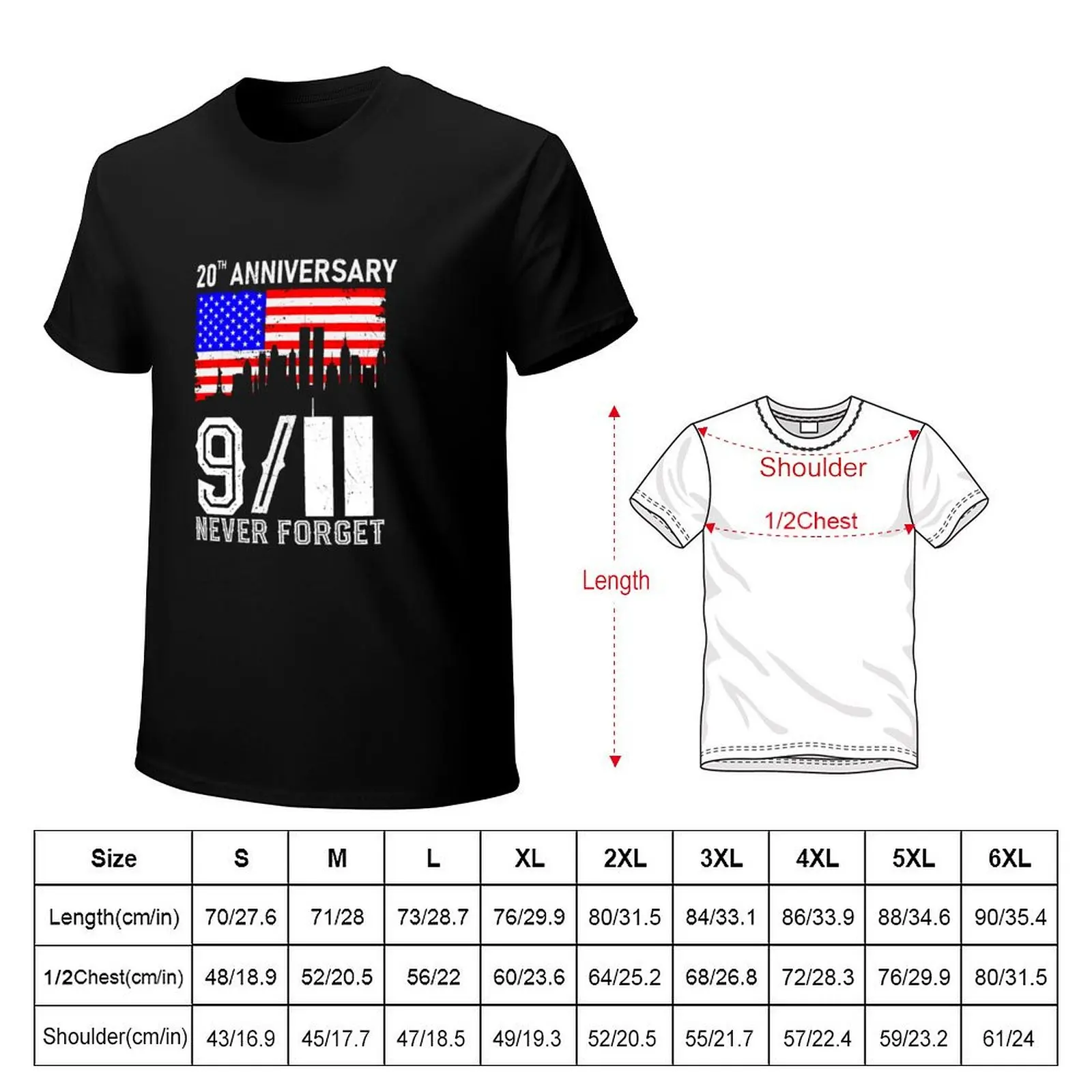 9 11 Never Forget 20th Anniversary 9 11 Memorial T-Shirt Large Size Breathable Tee