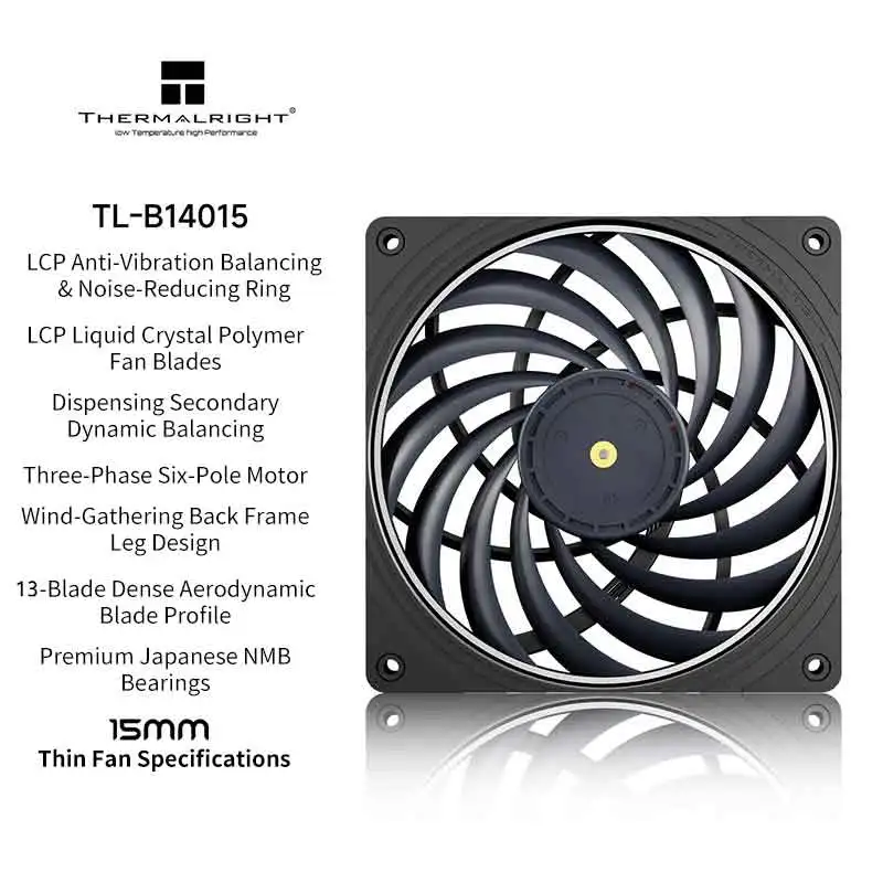 Thermalright TL-B14015 14cm Chassis Cooling Fan/140x140x15mm/13 LCP Fan Blades/Double Ball Bearings/Low Noise/PPS Frame image 4