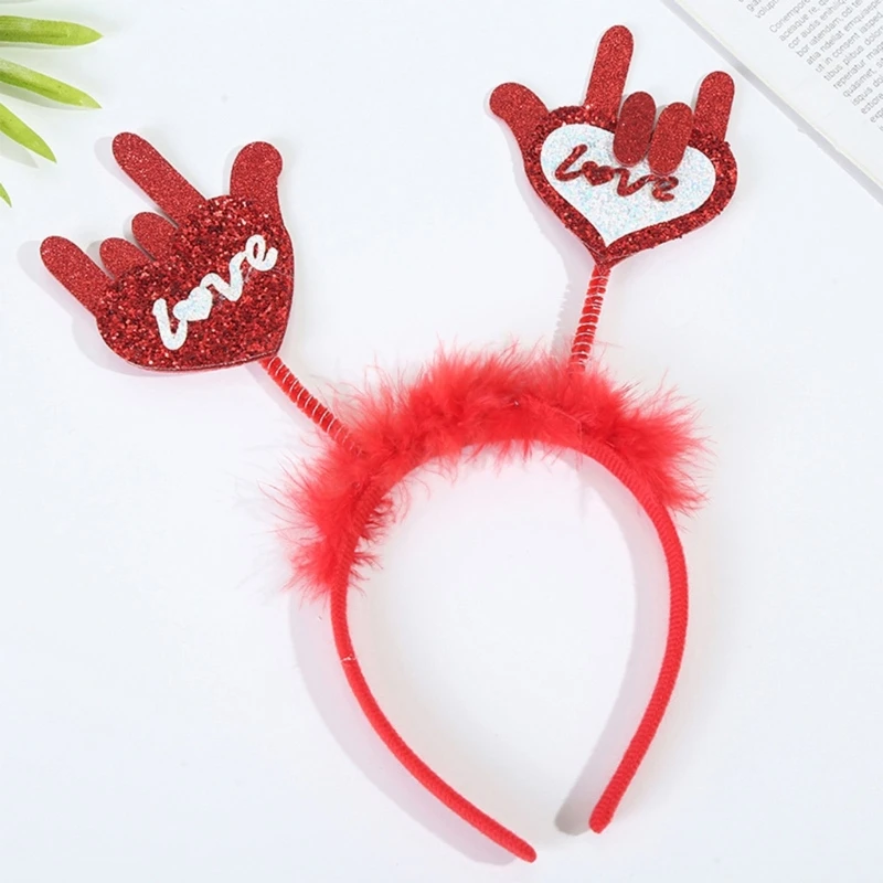 Lovely Red Heart Hair Hoop Furry Valentine's Day Heart Headband Party Headwear Rose Selling Pedlar Hair Hoop Dropshipping