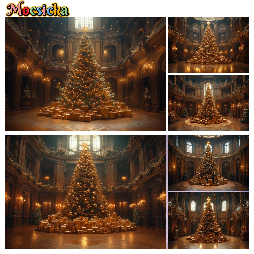 

Mocsicka Winter Christmas Photography Background Gorgeous Huge Xmas Tree Holiday Party Family Portrait Photo Backdrops Studio