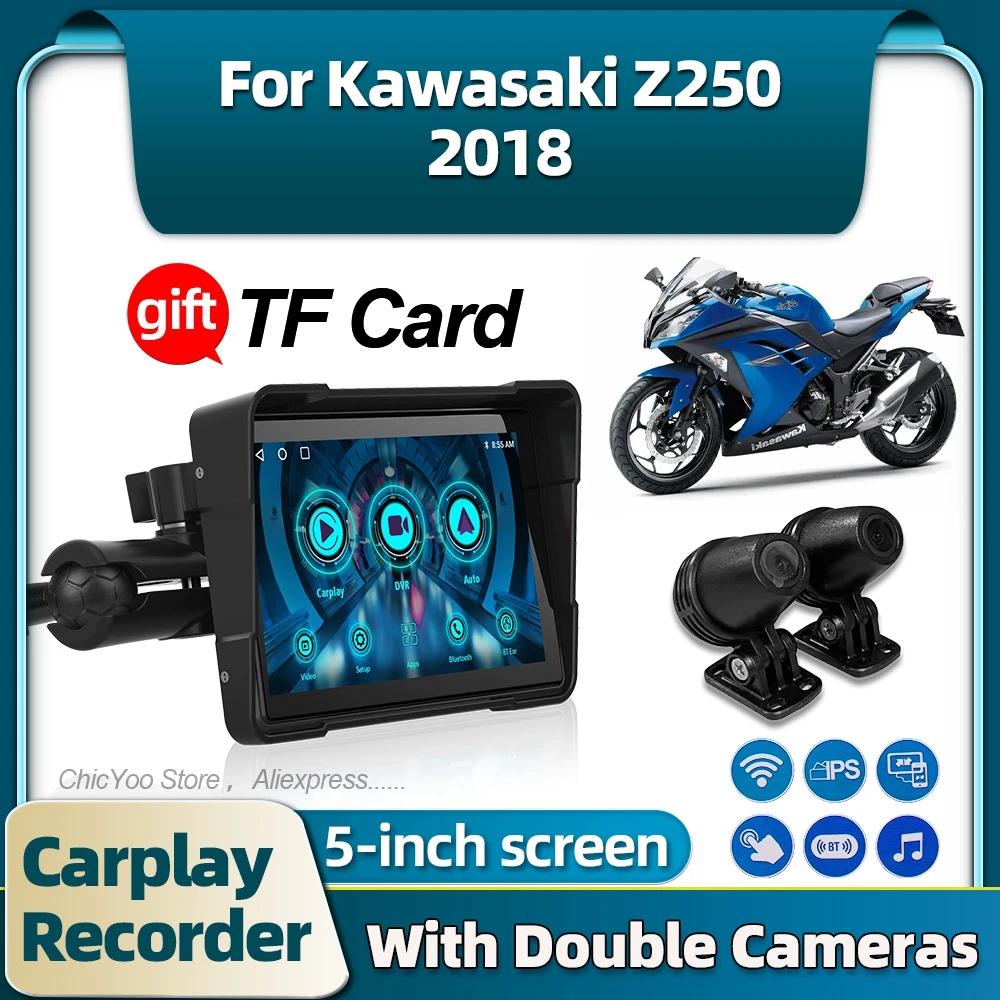 

5 Inch Portable GPS Navigation MotorcycleCarplay Android Waterproof Control Bluetooth Drive Recorder For Kawasaki Z250 2018