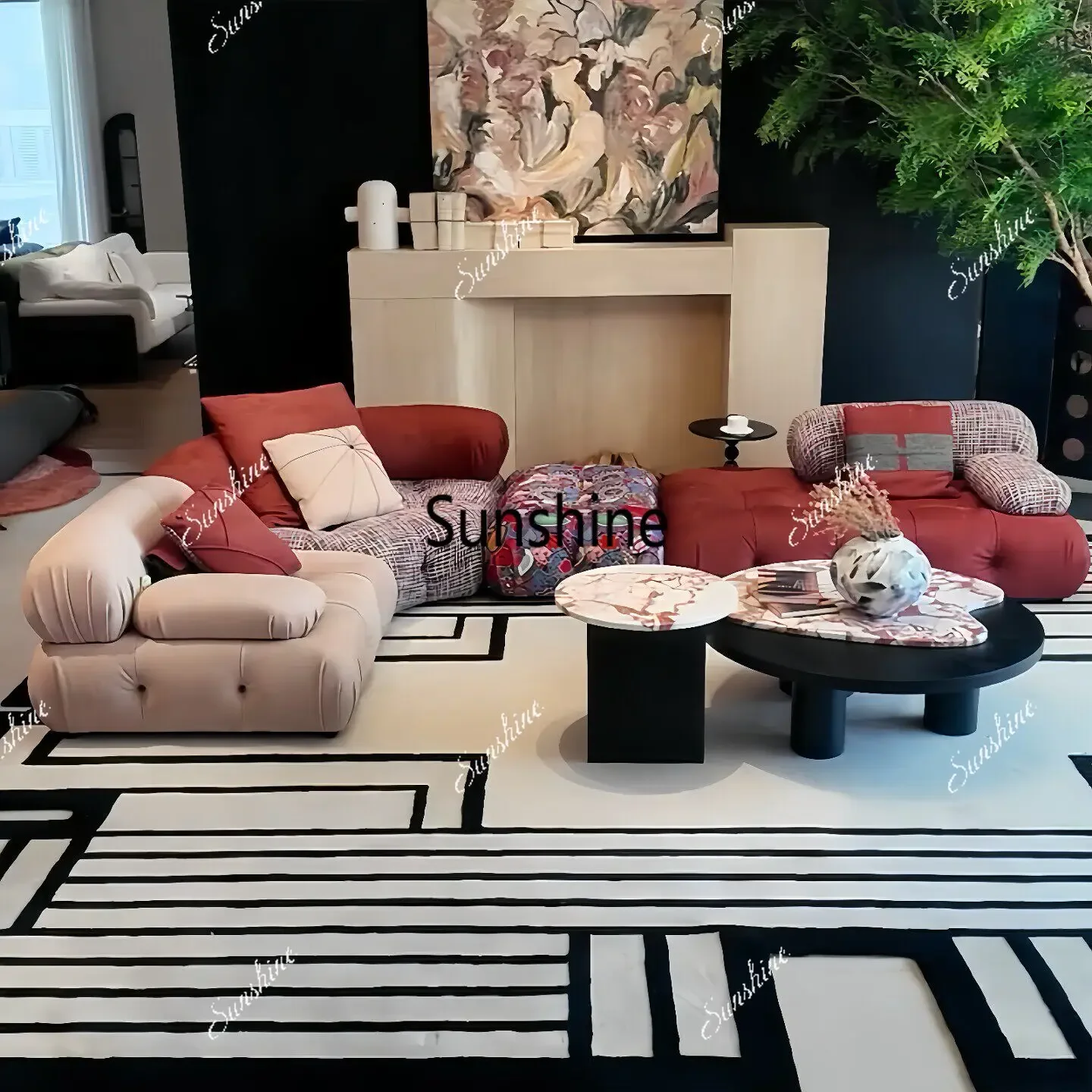 YFrench cream wind module sofa living room small apartment movable, combination