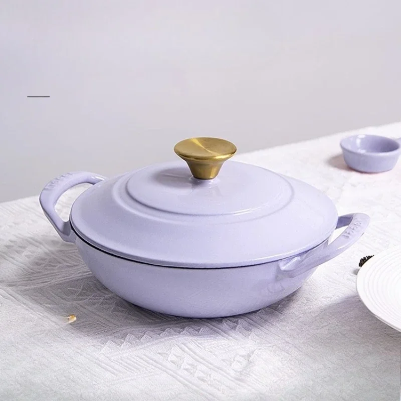 Enamel cast iron double ear small wok Household non stick pot iron pot induction cooker cookware kitchen accessories