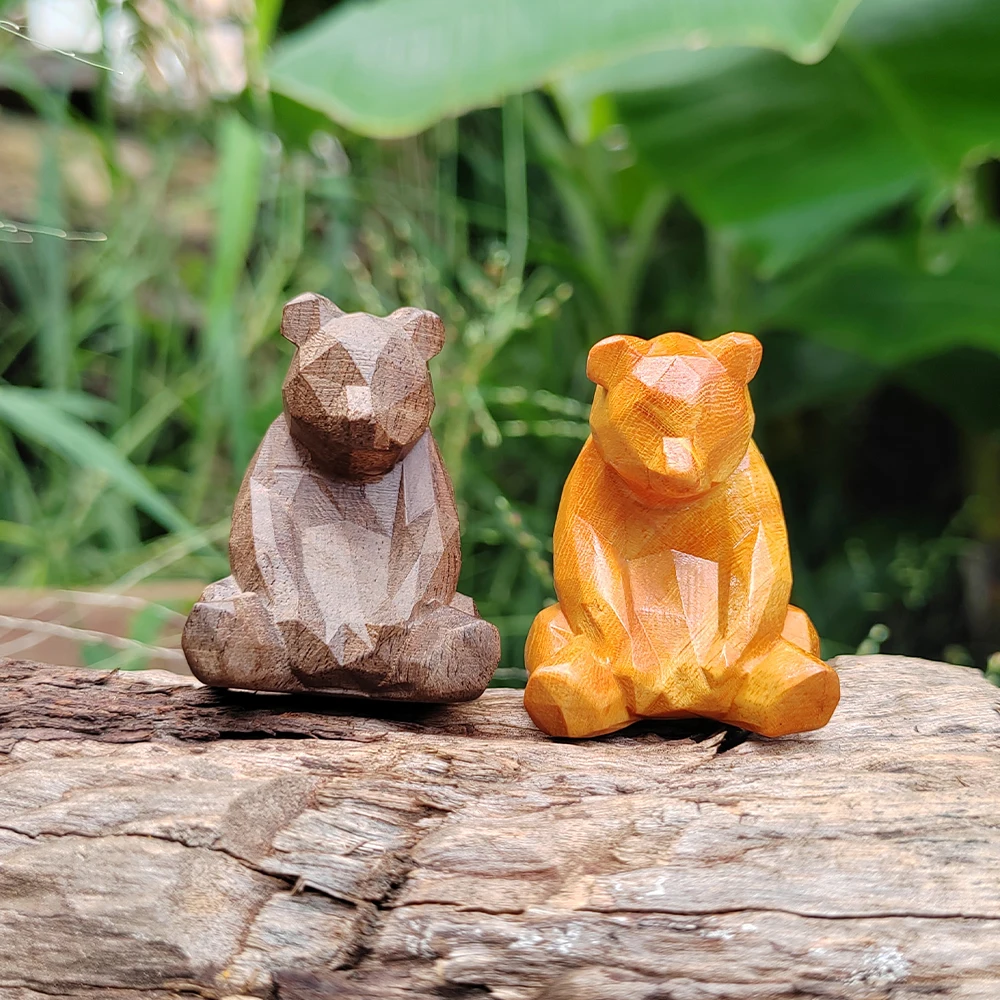 1Pcs 1.77inch Hand-Carved Wooden Bear Statue, Simple Design, Suitable for Home Decoration, Fireplace, Bedroom, Living Room, Office Display, Holiday Birthday Gift, Christmas, Halloween Decoration, Statue Ornament