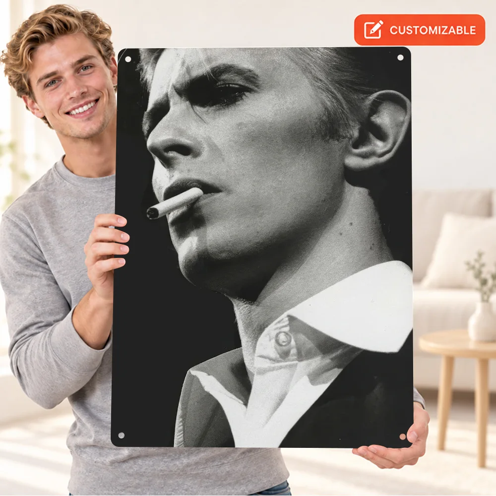 David Bowie Smoking Singer Printed Poster Personalized Aluminum Metal Sign Contrast Music Theme Wall Art For Home Studio Decor