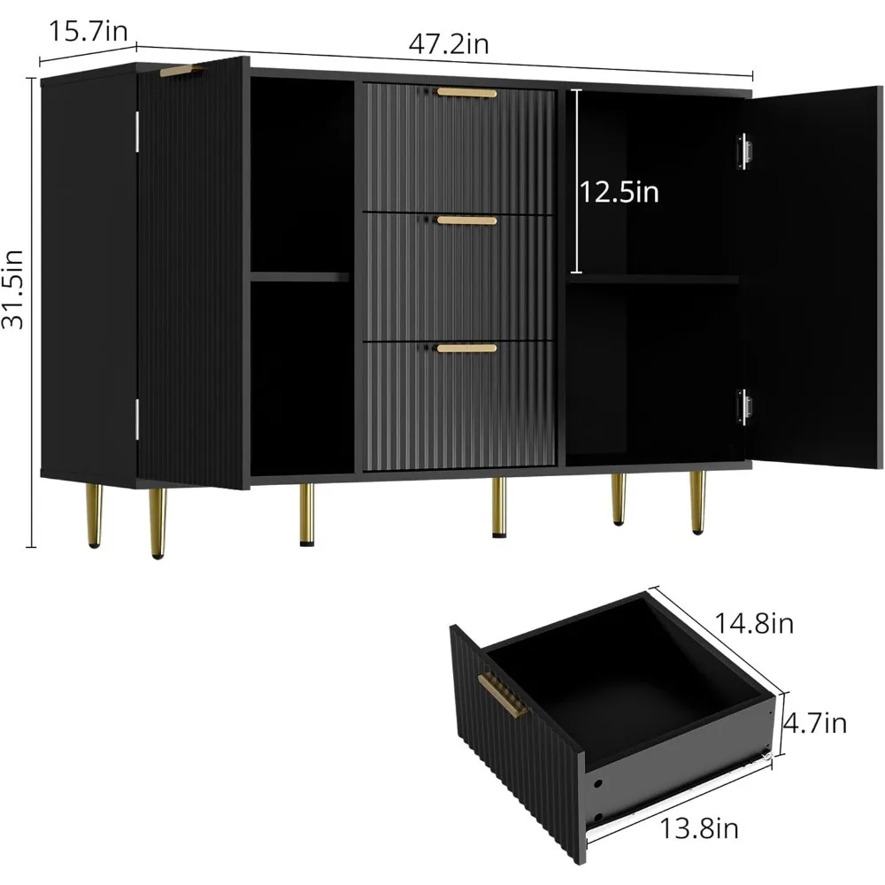 Kitchen Buffet Sideboard with Adjustable Shelves, Coffee Bar Cabinet for Living Room, Dining Room