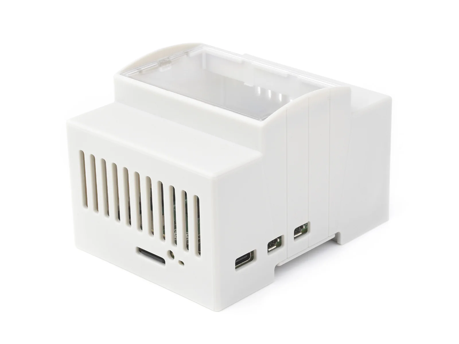 Waveshare DIN rail ABS Case for Raspberry Pi 5, large Inner Space, Injection Moduling ABS Body With Rail Mount Support