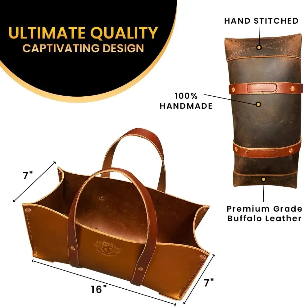 Woodman's Pal Buffalo Leather Tote Tool Bag For Hand Tools, Gardening, Outdoorsmen, Heavy Duty Premium Storage Leather Organizer