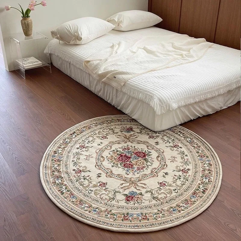 

Living Room Carpets Vintage Art Floral Soft Bedroom Bedside Rug Light Luxury Round Fluffy Coffee Table Floor Mat Alfombra 거실 카펫