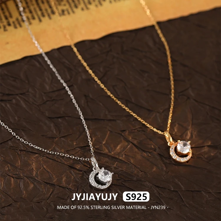 JYJIAYUJY 100% كامل الأصلي فضة S925 45 سنتيمتر قلادة سلسلة 9 مللي متر الهلال الزركون خاتم هدايا مجوهرات أنيقة يوميا JYN239