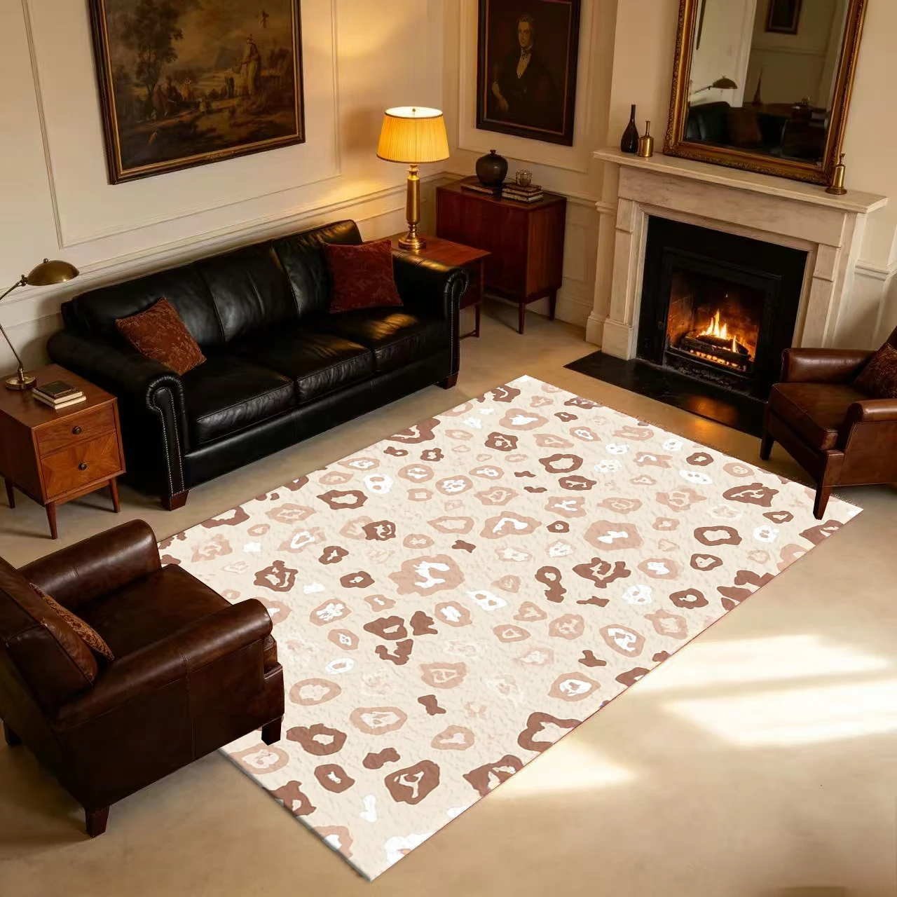 Neutral Beige Leopard Print Carpet Floor Home Living Room Bedroom Interior Decoration Carpet