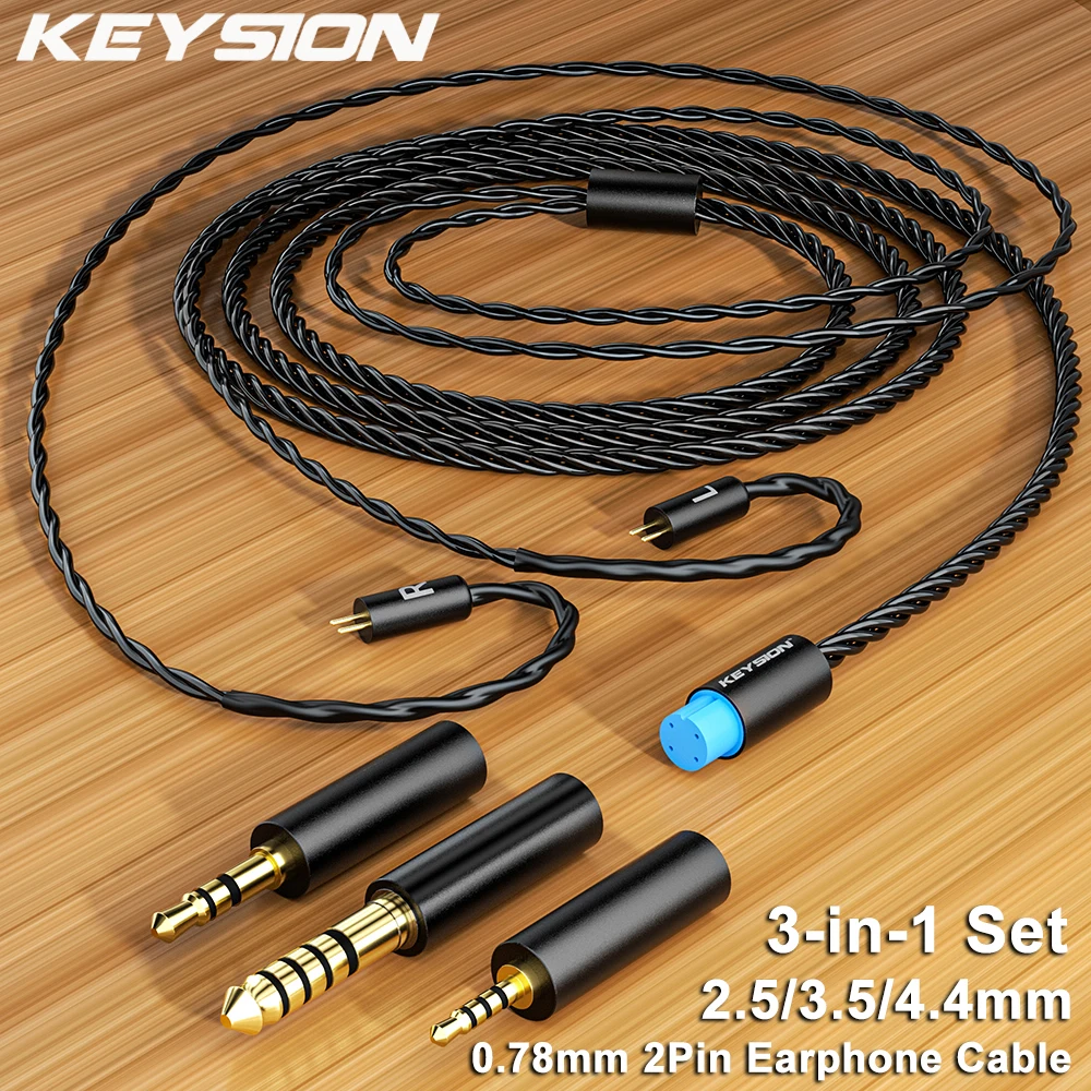 

KEYSION 3-in-1 2.5 3.5 4.4mm Replaceable Silver Plated OCC Upgrade Cable 0.78mm 2Pin Wire Earphones Cable HIFI Headphone Cable
